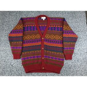 Amazonias Cardigan Sweater Mens M Burgundy Fair Isle Hand Knitted Wool Peru